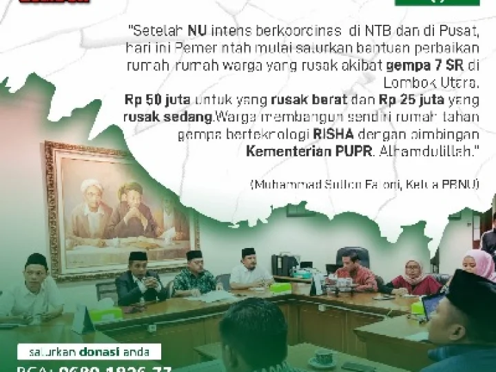 Laporan Rutin NU Peduli Lombok Update Tanggal 13/08/2018