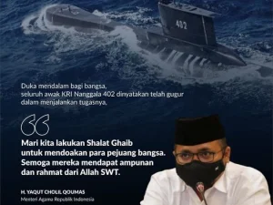 Menag Ajak Seluruh Umat Beragama Panjatkan Doa Untuk Prajurit KRI Nanggala