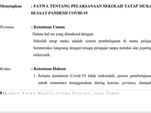 Fatwa MUI Jatim Tentang Sekolah Tatap Muka di Masa Pandemi