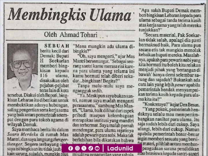 Membaca Kembali Tulisan Ahmad Tohari, 
